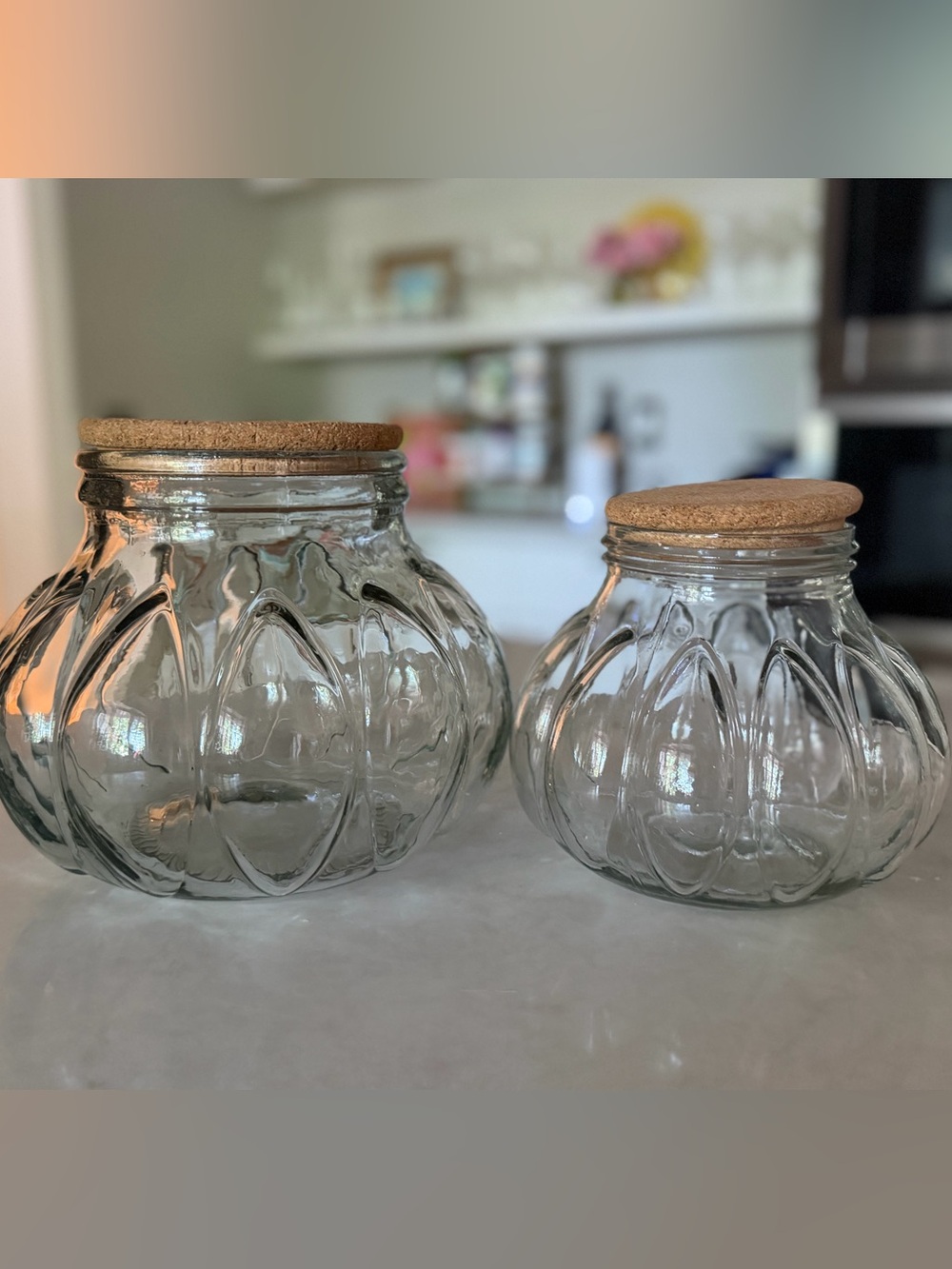 Rare Set Pair Vintage Clear Glass Apothecary Jars with Cork Lids Container Decor